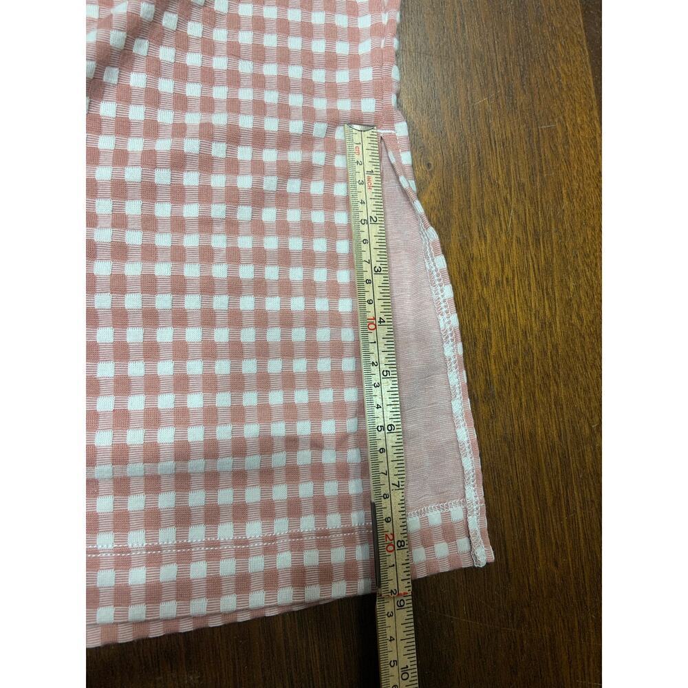 Preppy Light Academia Twee Midi Skirt Women Small Slit Gingham Pink Skater Soft - Picture 7 of 8